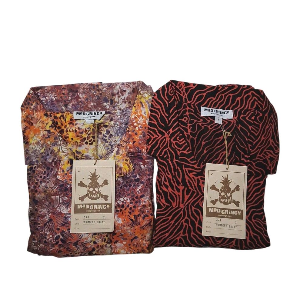 Mad Gringo Women's Lot Of 2 Small Hawaiian Shirts NEW WITH TAGS Button Up